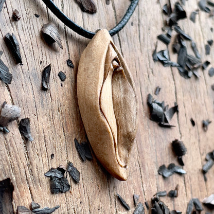 Vulva Italian Walnut Wood Pendant