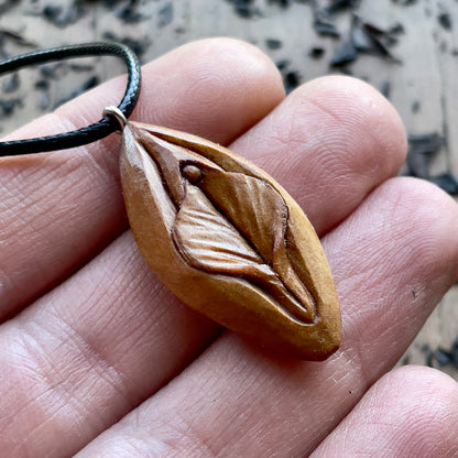 Vulva Cherry Wood Pendant
