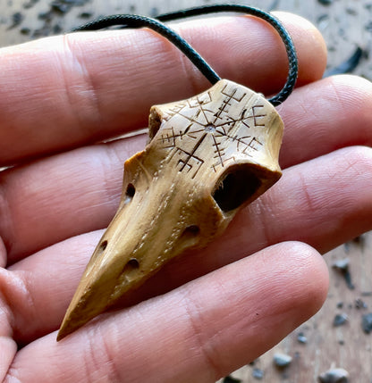 Raven Skull “Vegvísir” Pendant