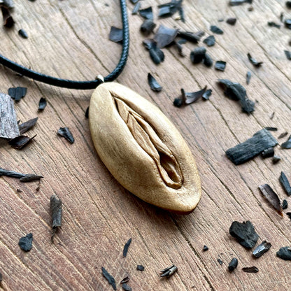 Vulva Pendant in Walnut Wood