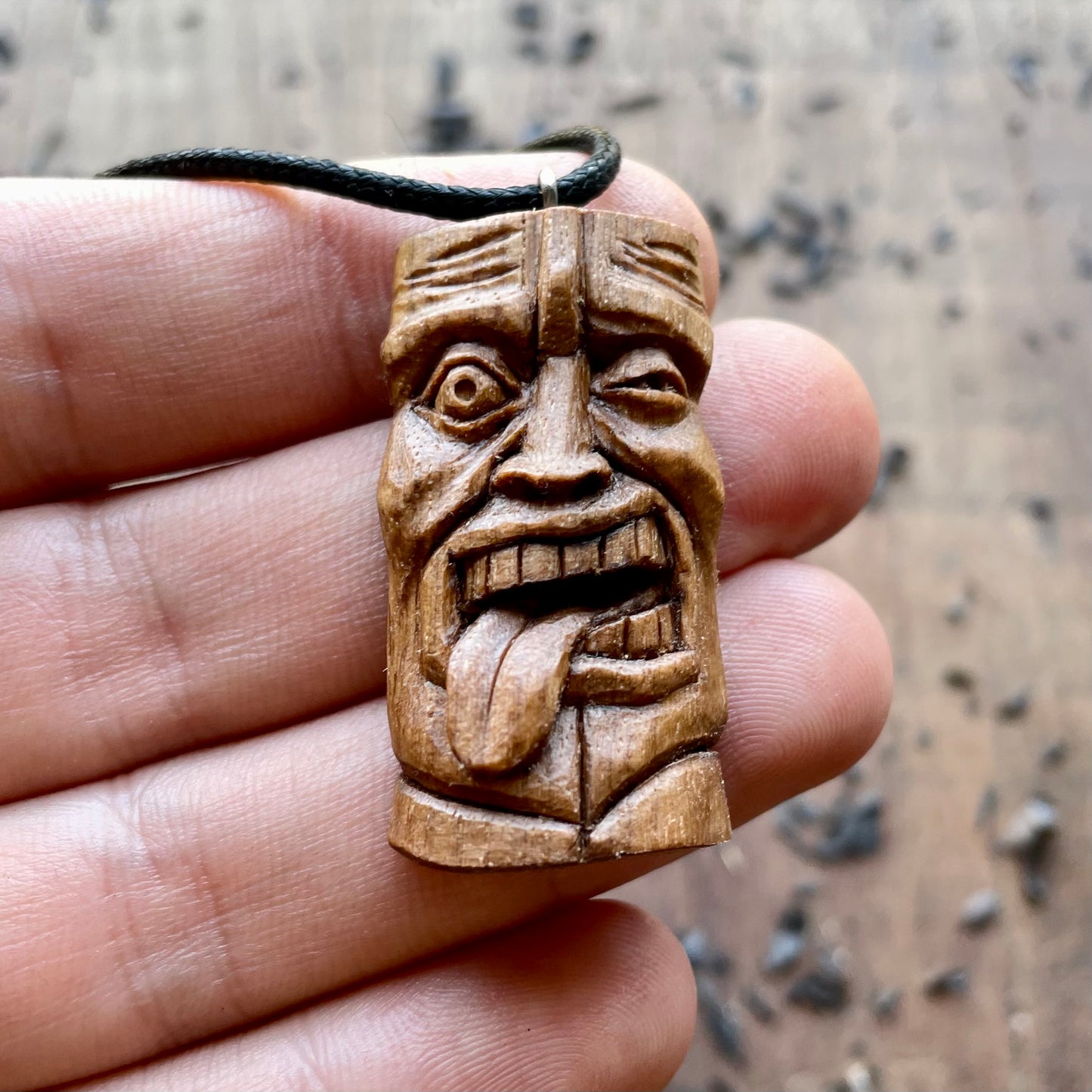 Winking Tiki Mask Black Walnut Pendant