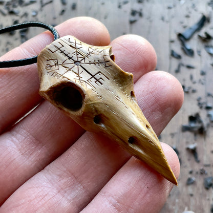 Raven Skull “Vegvísir” Pendant