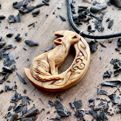 Wolf on the Moon Pendant with Triskelion
