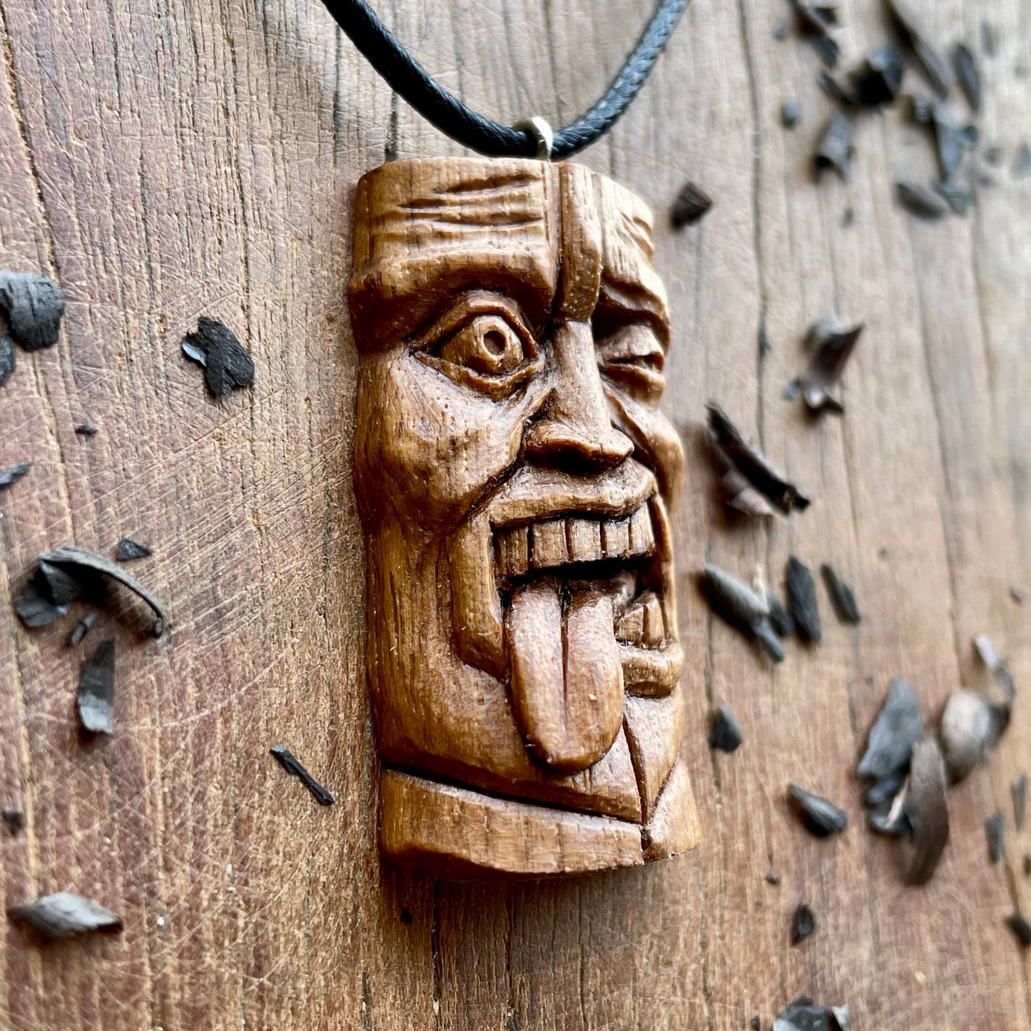 Winking Tiki Mask Black Walnut Pendant