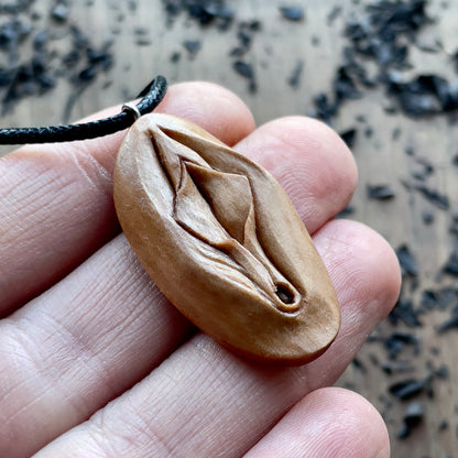 Vulva Pear Wood Pendant