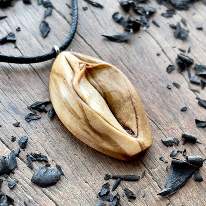 Vulva Olive Wood Pendant