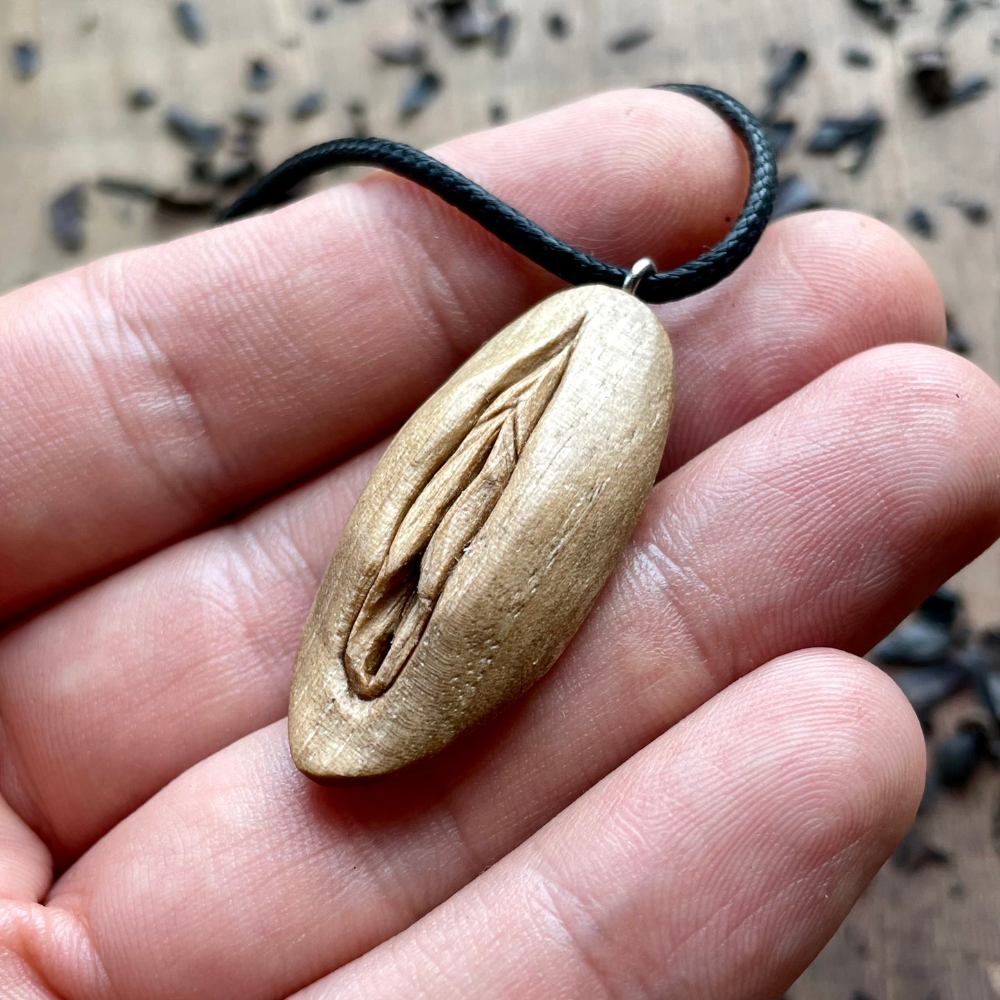 Vulva Pendant in Walnut Wood