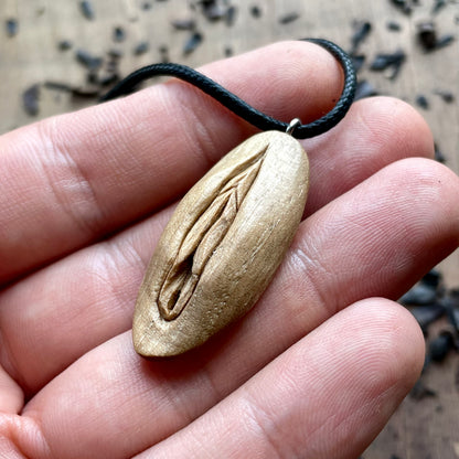 Vulva Pendant in Walnut Wood