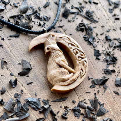 Wolf on the Moon Pendant with Triskelion
