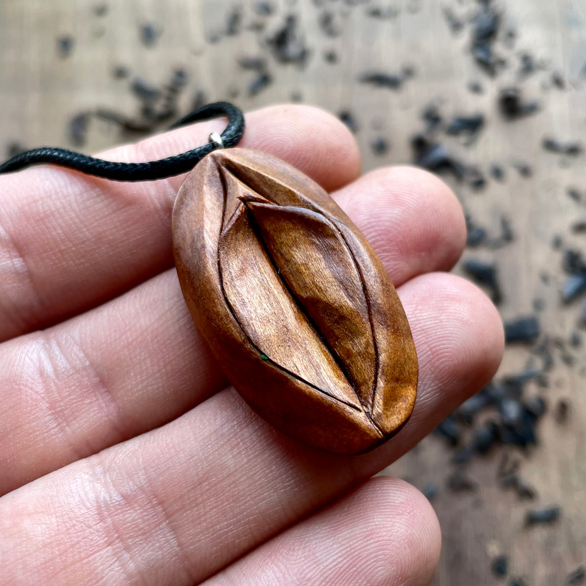 Vulva Pendant in Cherry Wood