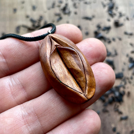 Vulva Pendant in Cherry Wood