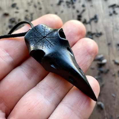 Raven Skull “Vegvísir” Pendant