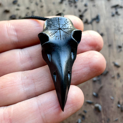 Raven Skull “Vegvísir” Pendant