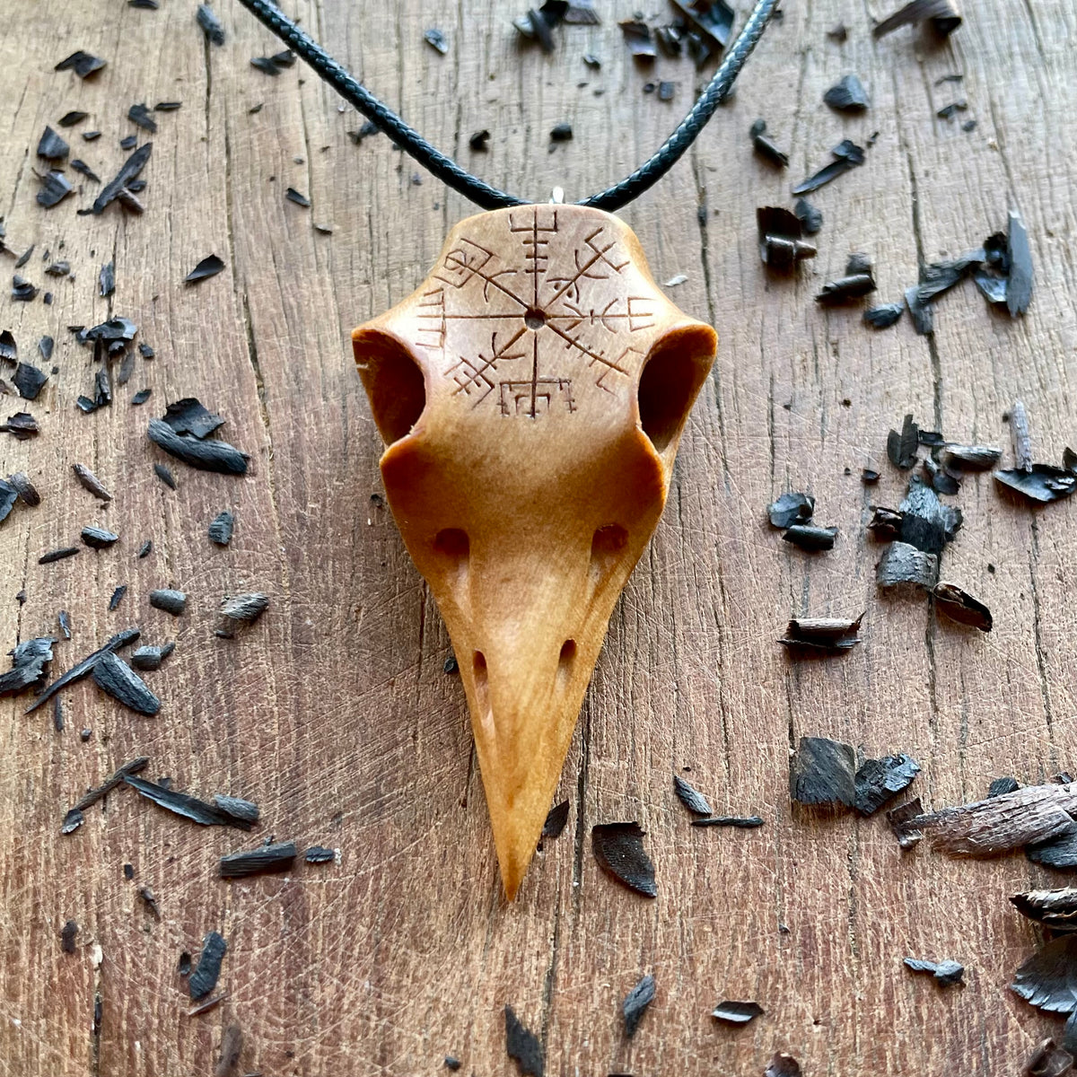 Raven Skull “Vegvísir” Pendant