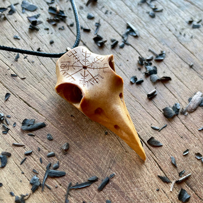 Raven Skull “Vegvísir” Pendant