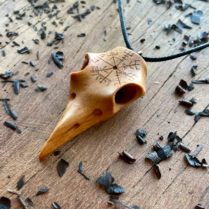 Raven Skull “Vegvísir” Pendant