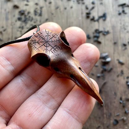 Raven Skull “Vegvísir” Pendant