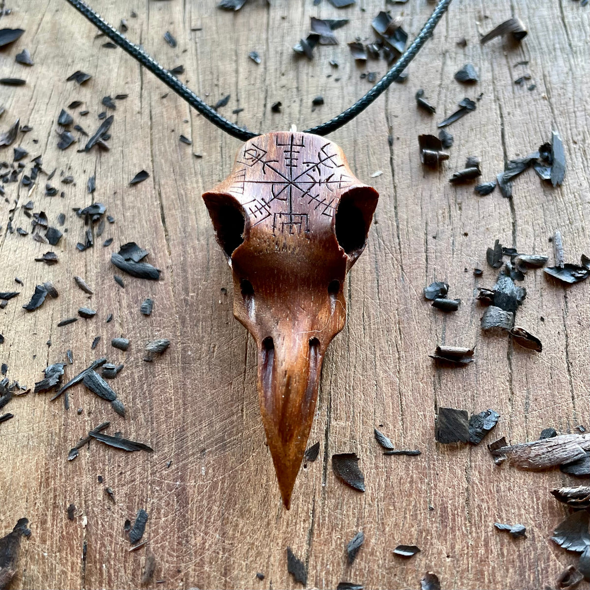 Raven Skull “Vegvísir” Pendant