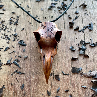 Raven Skull “Vegvísir” Pendant