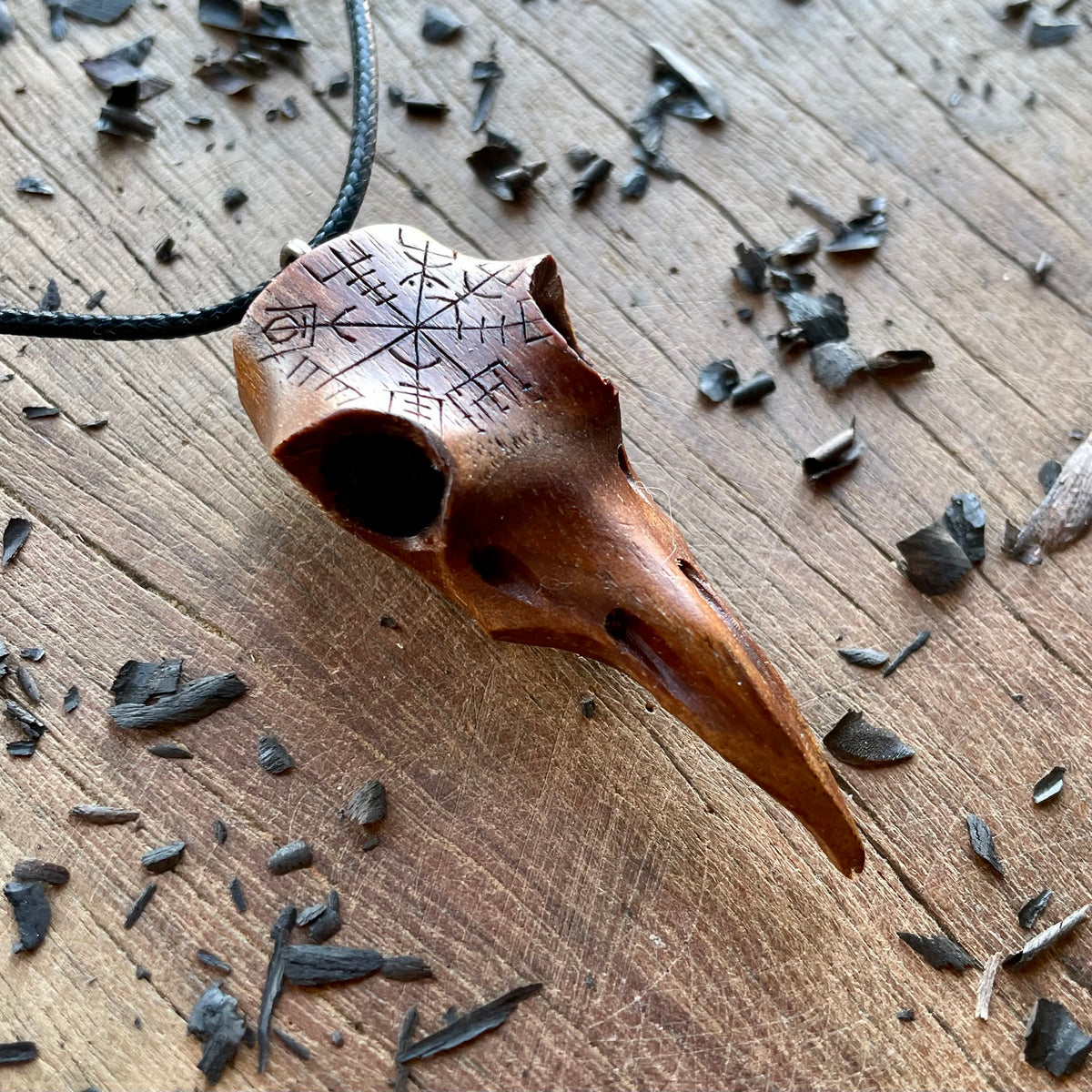 Raven Skull “Vegvísir” Pendant