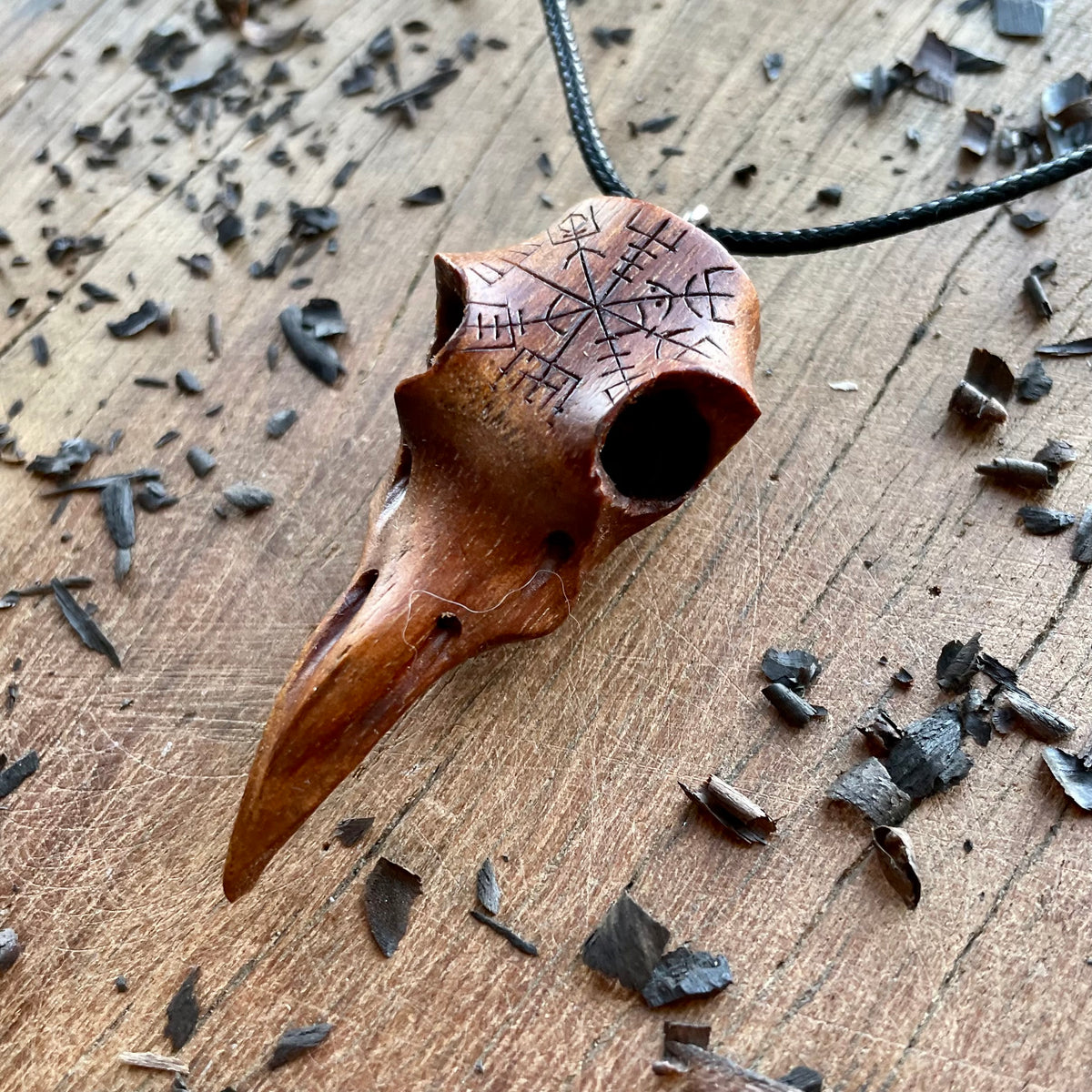 Raven Skull “Vegvísir” Pendant