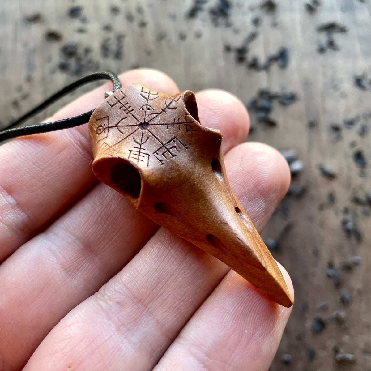Raven Skull “Vegvísir” Pendant