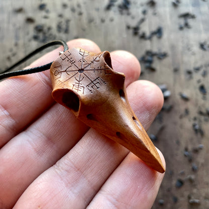 Raven Skull “Vegvísir” Pendant