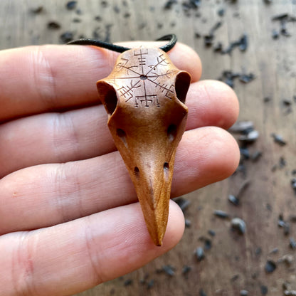 Raven Skull “Vegvísir” Pendant