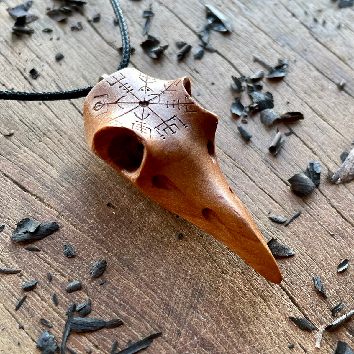 Raven Skull “Vegvísir” Pendant
