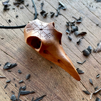 Raven Skull “Vegvísir” Pendant