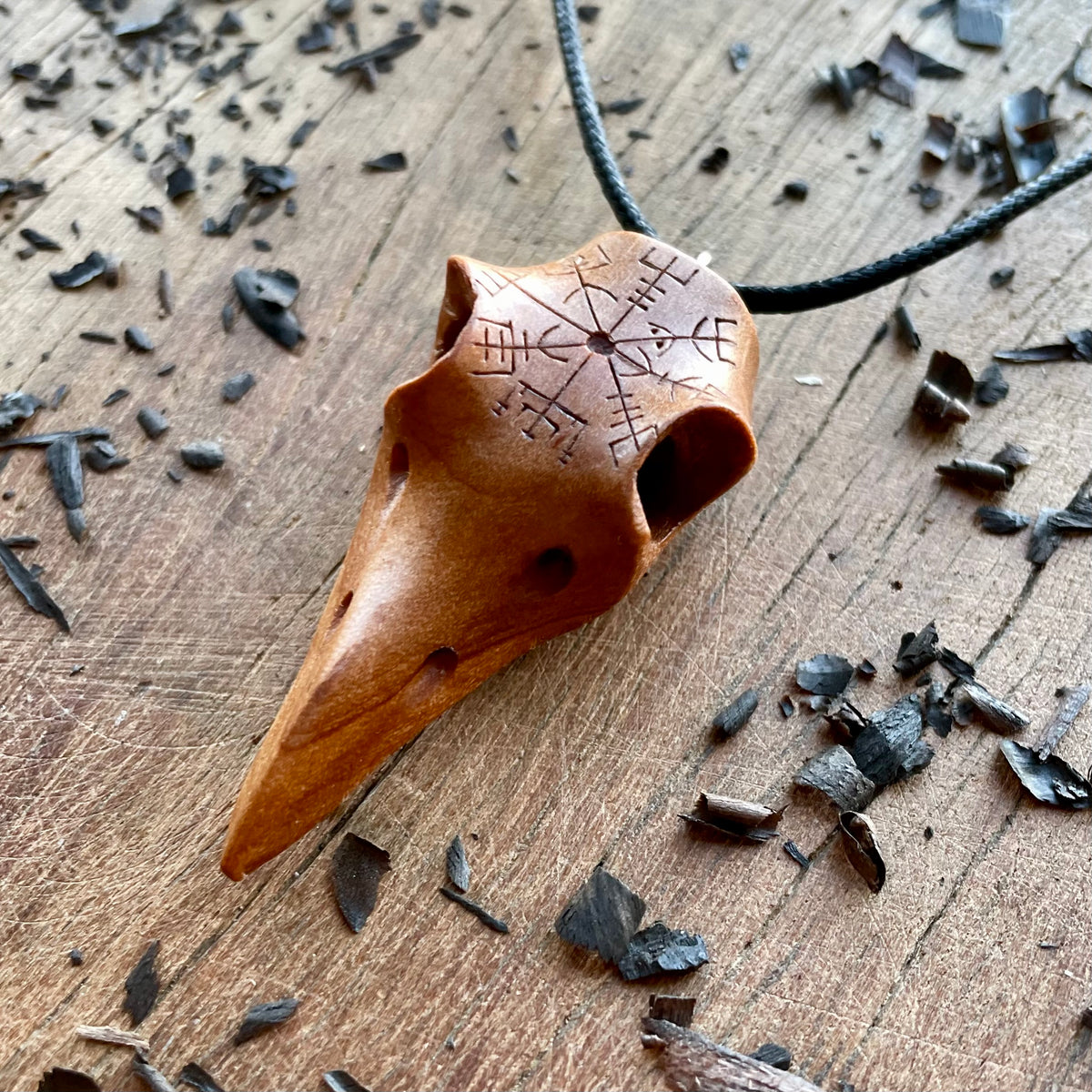 Raven Skull “Vegvísir” Pendant