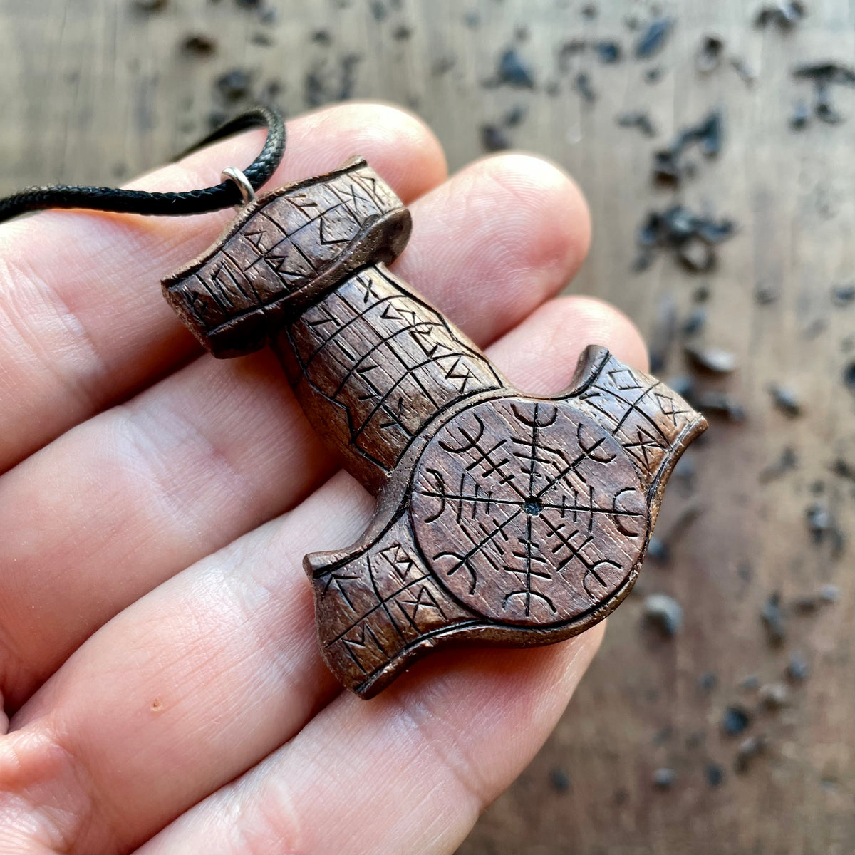 Mjölnir (Thor’s Hammer) Rune Pendant - Vegvísir or Helm of Awe