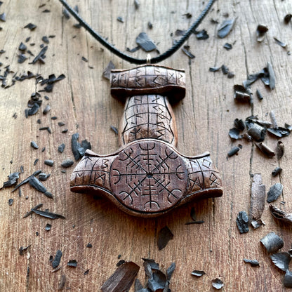 Mjölnir (Thor’s Hammer) Rune Pendant - Vegvísir or Helm of Awe