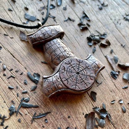Mjölnir (Thor’s Hammer) Rune Pendant - Vegvísir or Helm of Awe