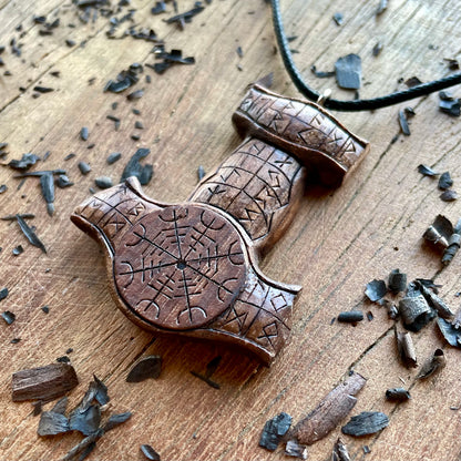 Mjölnir (Thor’s Hammer) Rune Pendant - Vegvísir or Helm of Awe