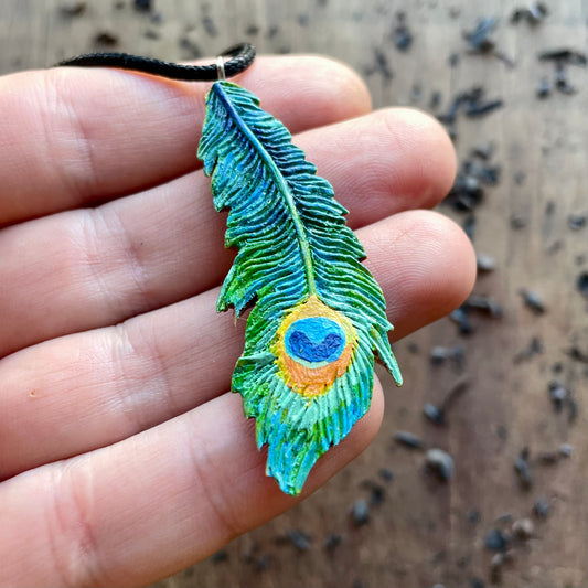 Peacock Feather Walnutood Pendant