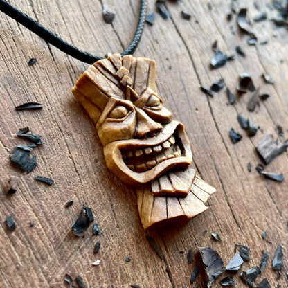 Tiki Mask Italian Walnut Wood Pendant