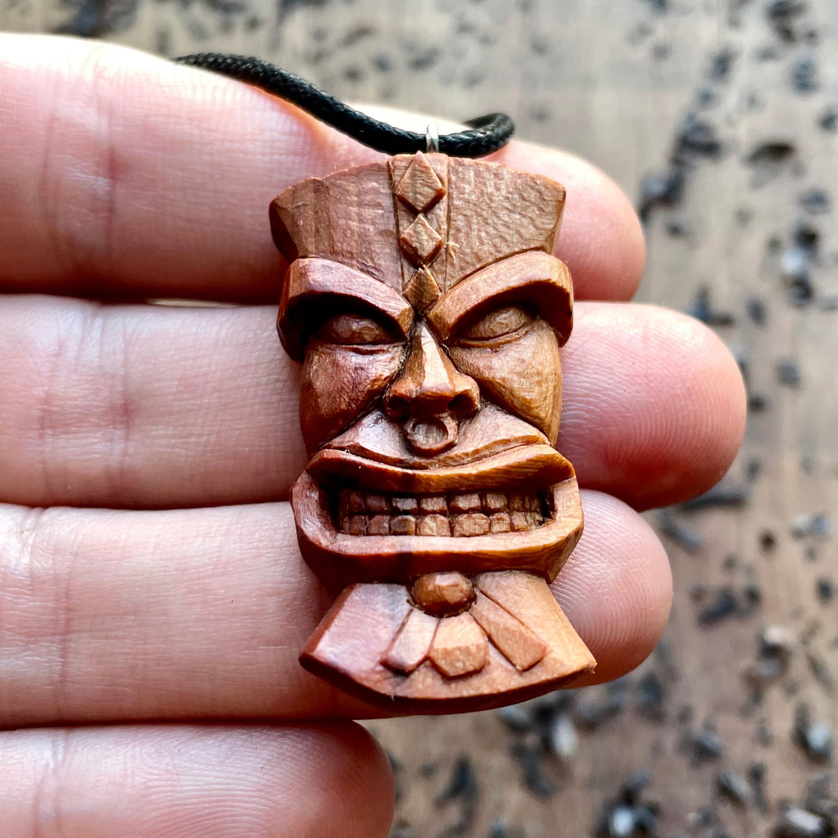 Tiki Plum Wood Pendant