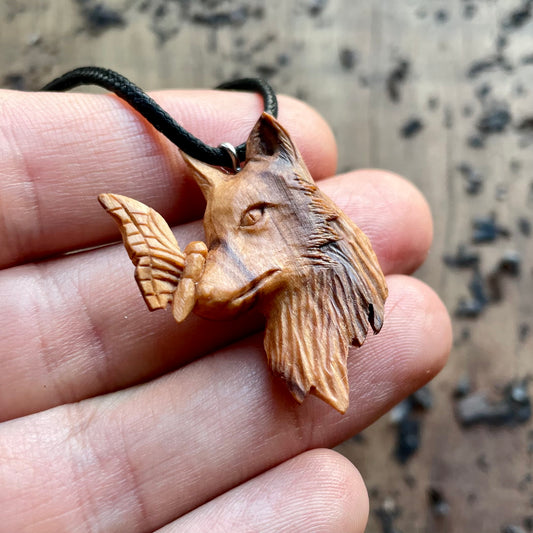 Wolf and Butterfly Pendant