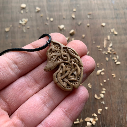 Celtic Fox Walnut Wood Pendant