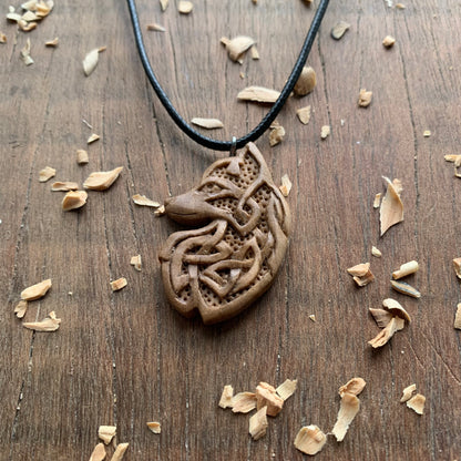 Celtic Fox Walnut Wood Pendant