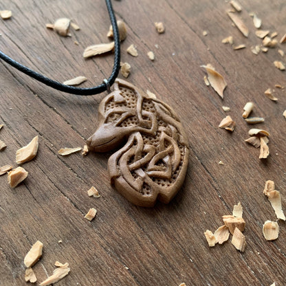 Celtic Fox Walnut Wood Pendant