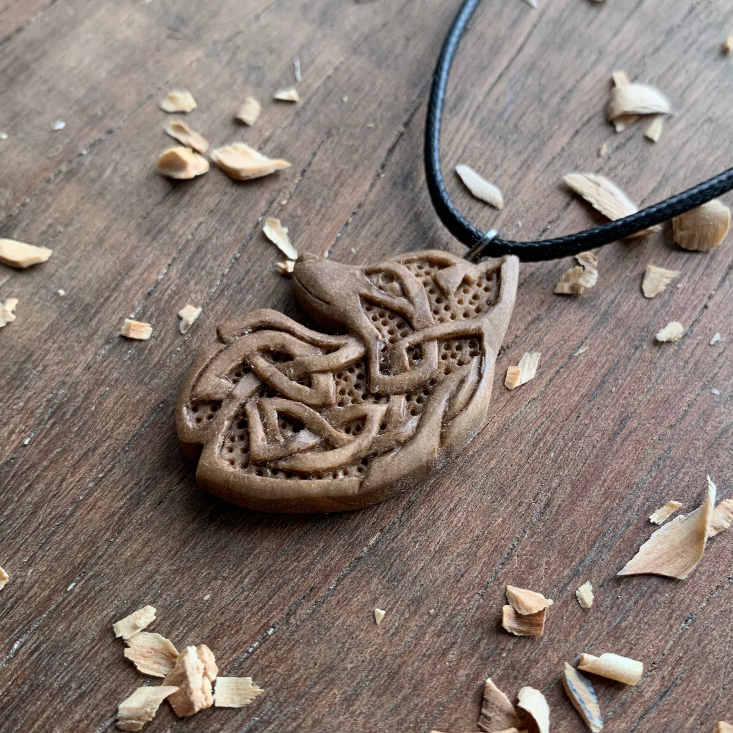 Celtic Fox Walnut Wood Pendant