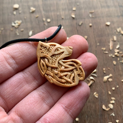 Celtic Fox Olive Wood Pendant