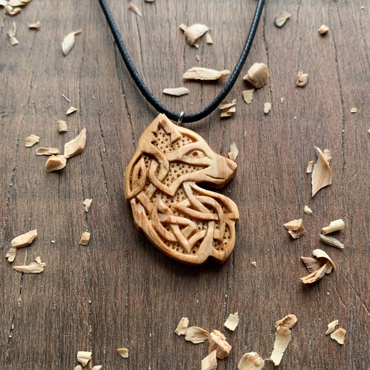 Celtic Fox Olive Wood Pendant