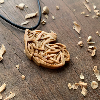 Celtic Fox Olive Wood Pendant