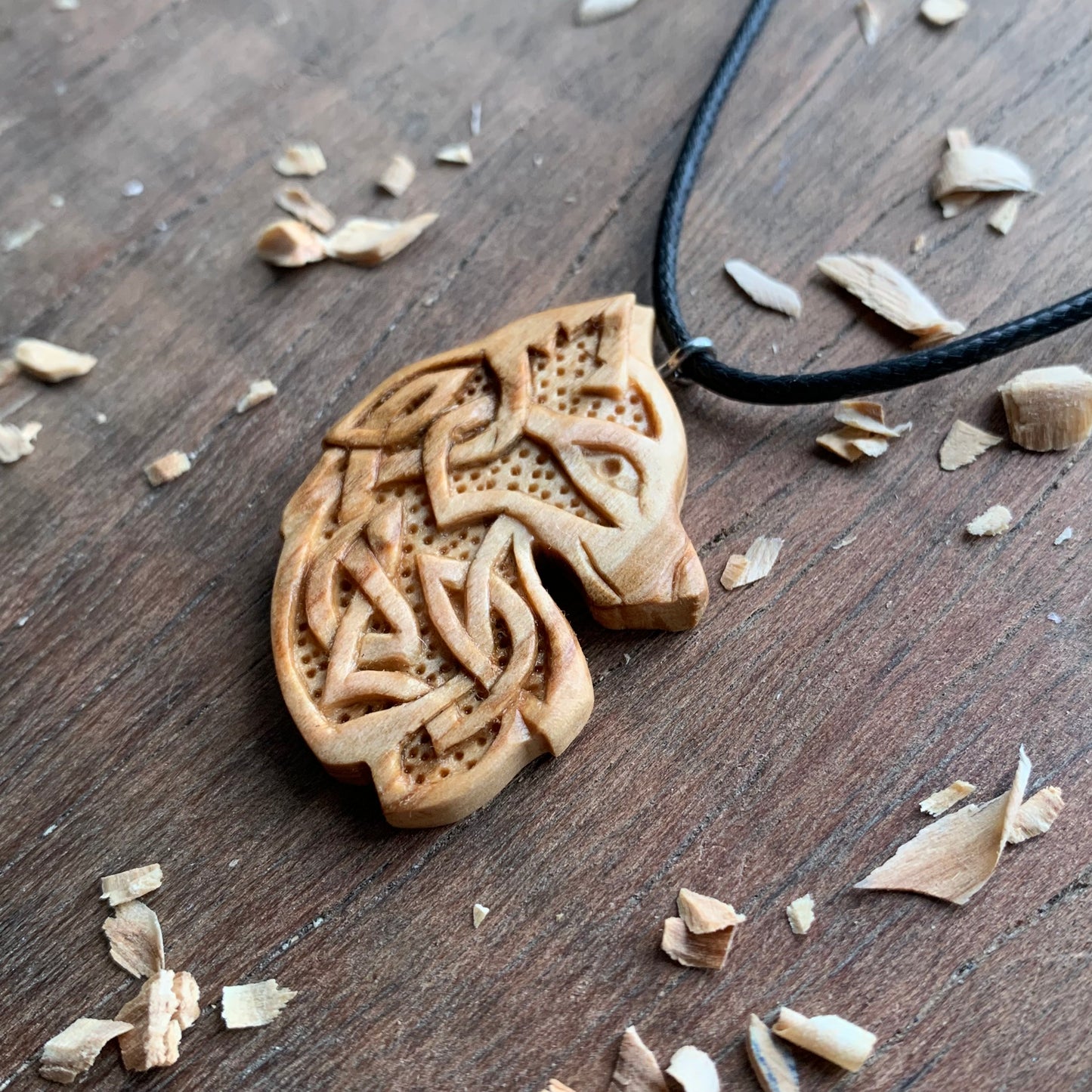 Celtic Fox Olive Wood Pendant