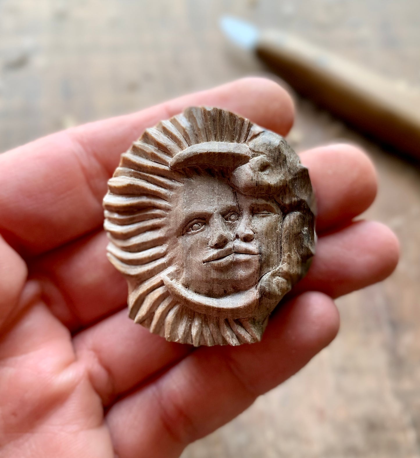 Sun And Moon Walnut Wood Pendant