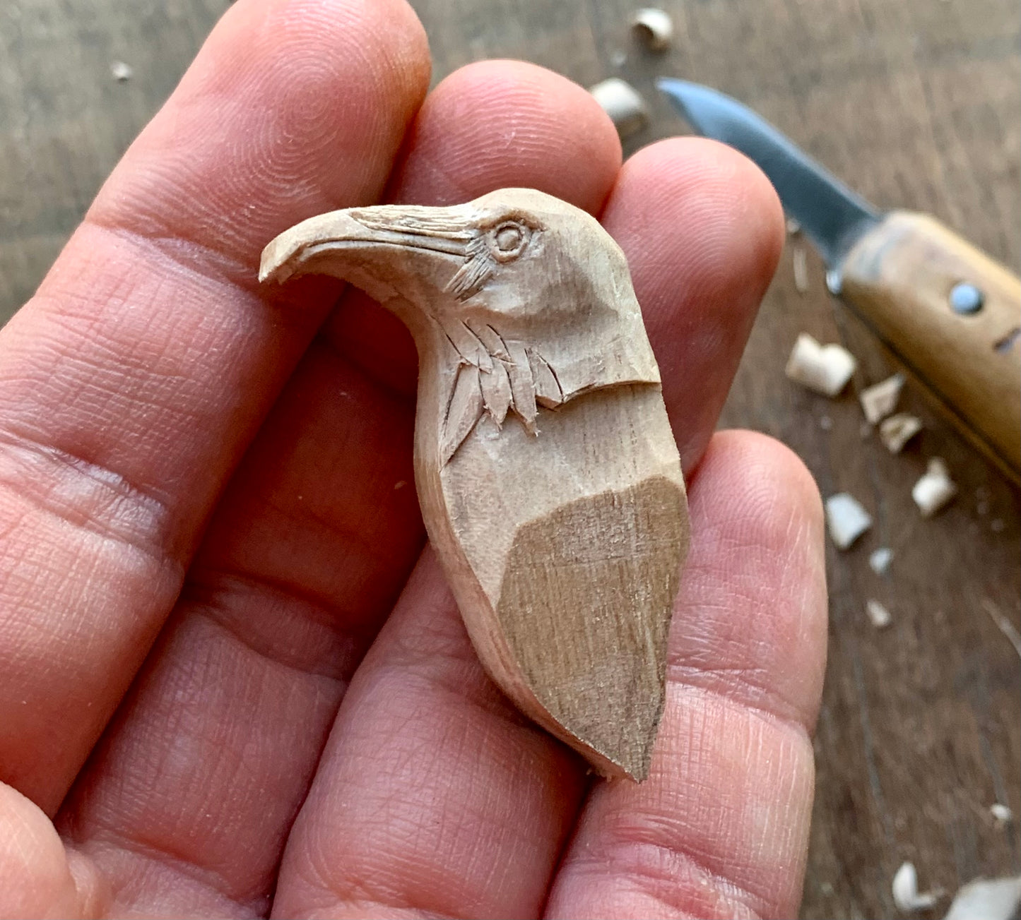 Raven Head_Feather Walnut Wood Pendant