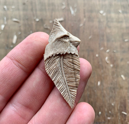 Cardinal Bird Head-Feather Walnut Wood Pendant